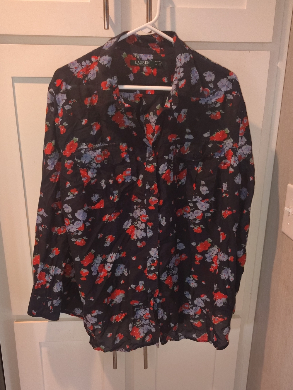 Ralph Lauren Black Floral Button-Up Blouse